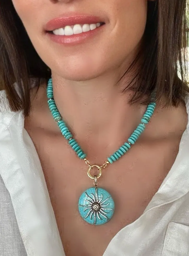 Large Turquoise Paved Sun Pendant
