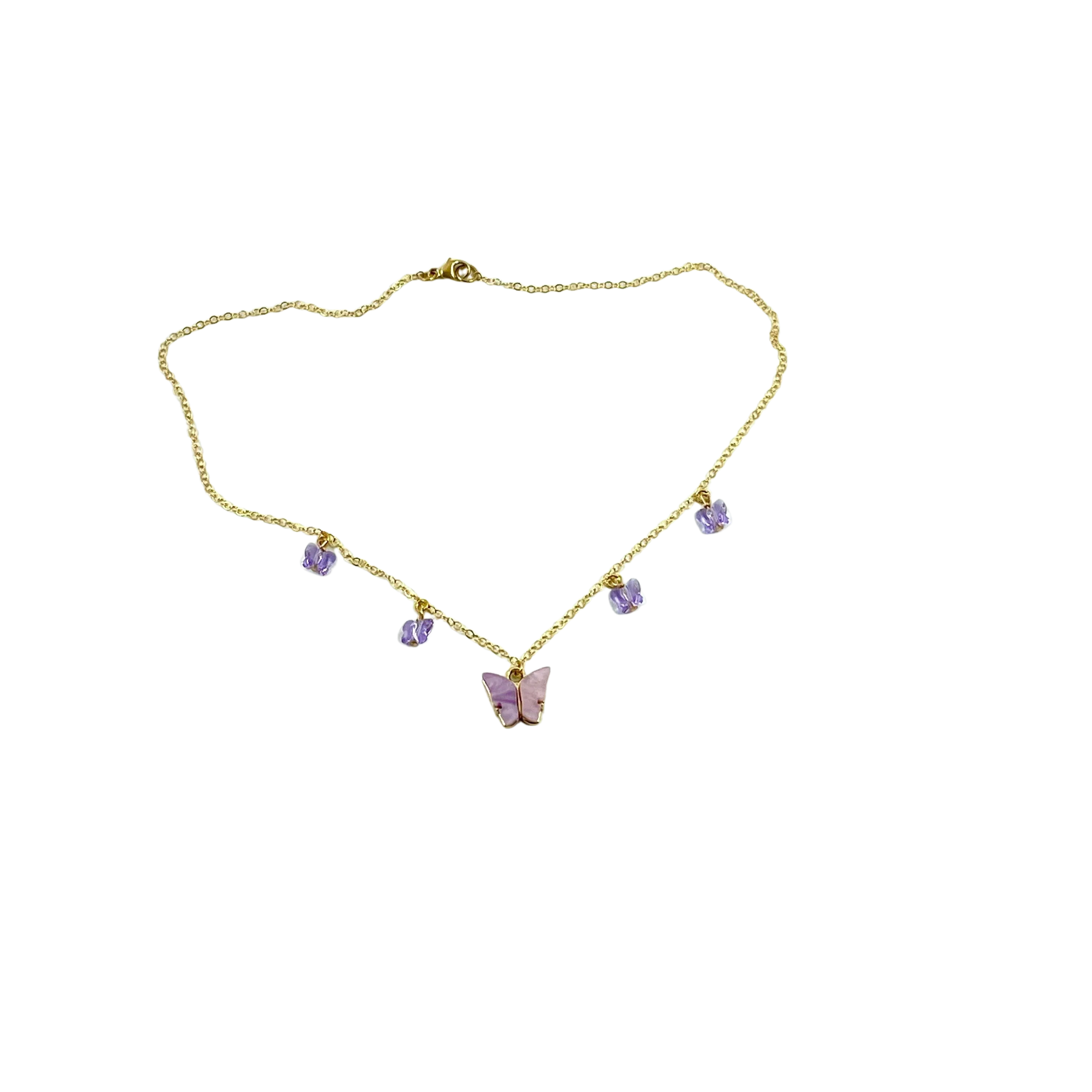 Lavender Butterfly Choker 14K Gold Necklace
