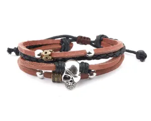 leather multistrand bracelet skull charm