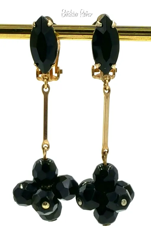 Lewis Segal of California Vintage Earrings with Black Glass Beads