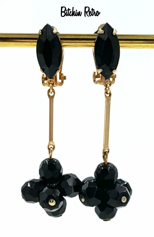 Lewis Segal of California Vintage Earrings with Black Glass Beads
