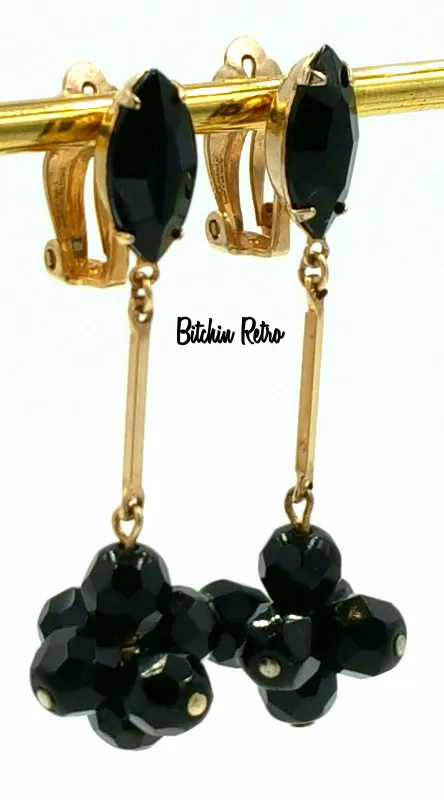 Lewis Segal of California Vintage Earrings with Black Glass Beads