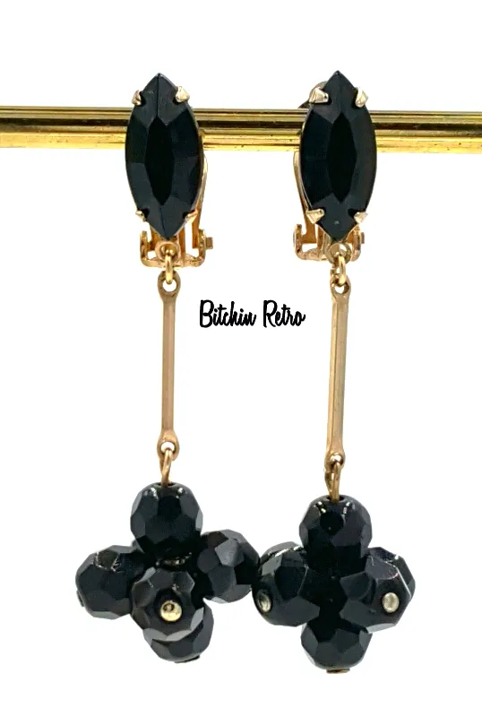 Lewis Segal of California Vintage Earrings with Black Glass Beads