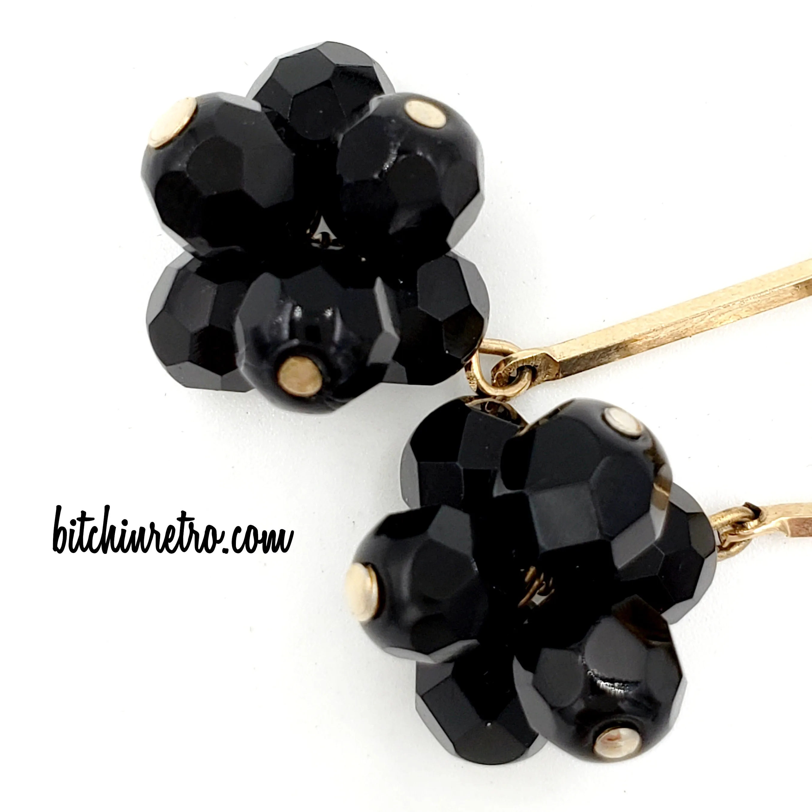 Lewis Segal of California Vintage Earrings with Black Glass Beads