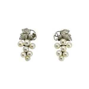 Long Cluster Grape Akoya Saltwater Cultured Pearl Screwback Vintage Earrings- Sterling Silver
