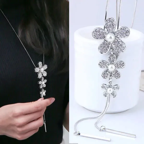 Long Necklaces & Pendants Fashion Geometric Crystal Statement Necklace For Women Collier Femme Pearl Choker