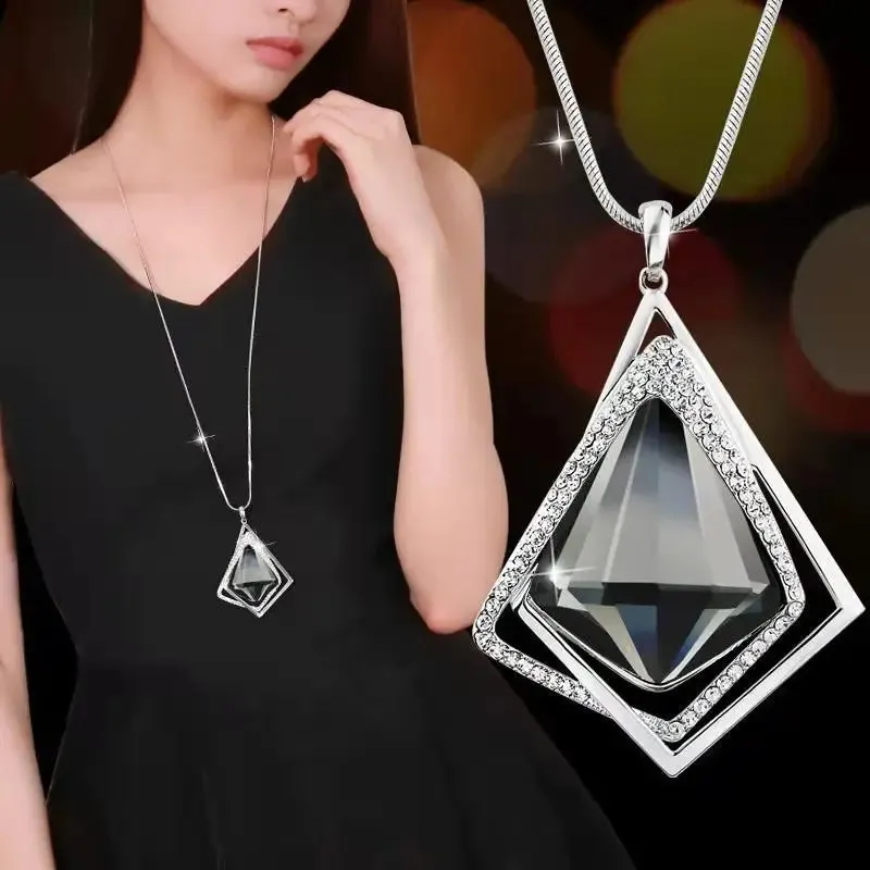 Long Necklaces & Pendants Fashion Geometric Crystal Statement Necklace For Women Collier Femme Pearl Choker