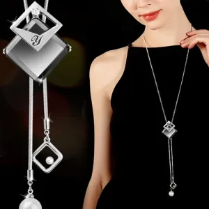 Long Necklaces & Pendants Fashion Geometric Crystal Statement Necklace For Women Collier Femme Pearl Choker