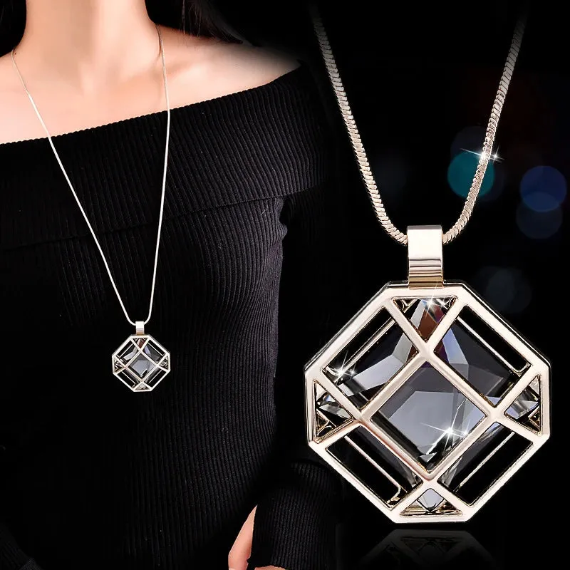 Long Necklaces & Pendants Fashion Geometric Crystal Statement Necklace For Women Collier Femme Pearl Choker