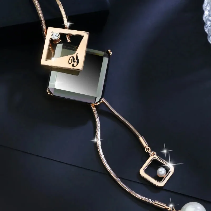 Long Necklaces & Pendants Fashion Geometric Crystal Statement Necklace For Women Collier Femme Pearl Choker