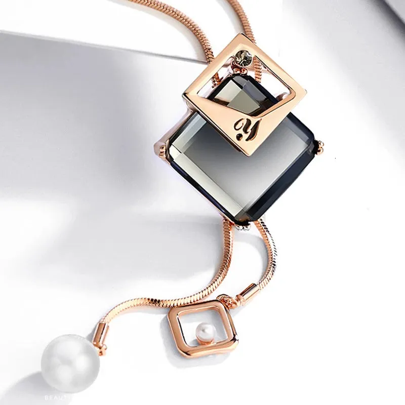 Long Necklaces & Pendants Fashion Geometric Crystal Statement Necklace For Women Collier Femme Pearl Choker