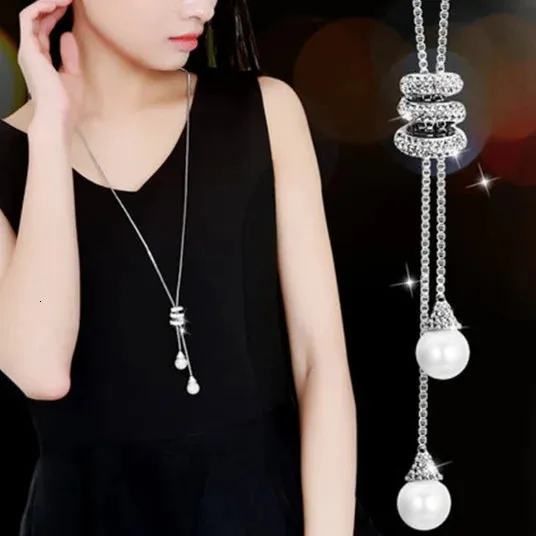 Long Necklaces & Pendants Fashion Geometric Crystal Statement Necklace For Women Collier Femme Pearl Choker