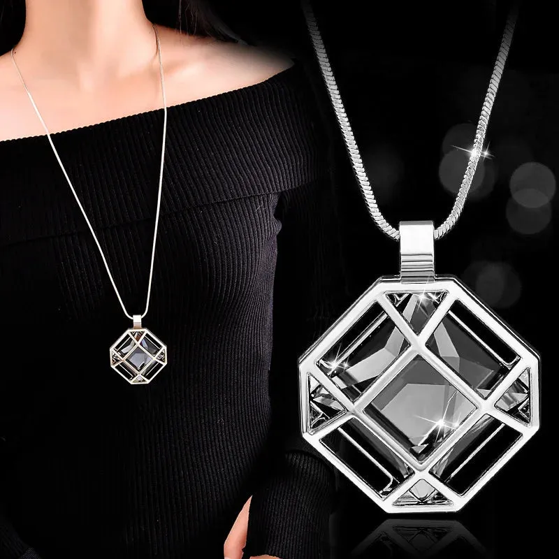 Long Necklaces & Pendants Fashion Geometric Crystal Statement Necklace For Women Collier Femme Pearl Choker
