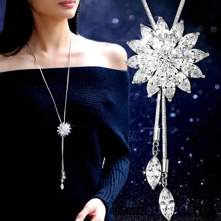 Long Necklaces & Pendants Fashion Geometric Crystal Statement Necklace For Women Collier Femme Pearl Choker