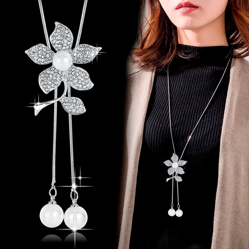 Long Necklaces & Pendants Fashion Geometric Crystal Statement Necklace For Women Collier Femme Pearl Choker