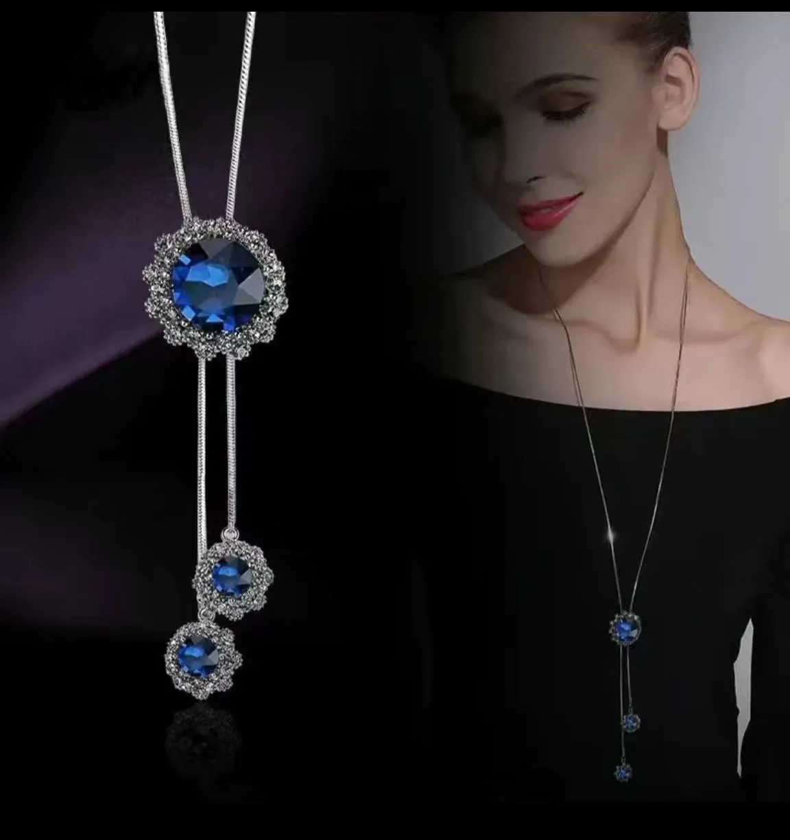 Long Necklaces & Pendants Fashion Geometric Crystal Statement Necklace For Women Collier Femme Pearl Choker