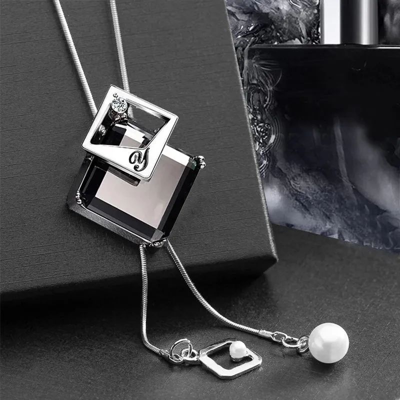 Long Necklaces & Pendants Fashion Geometric Crystal Statement Necklace For Women Collier Femme Pearl Choker