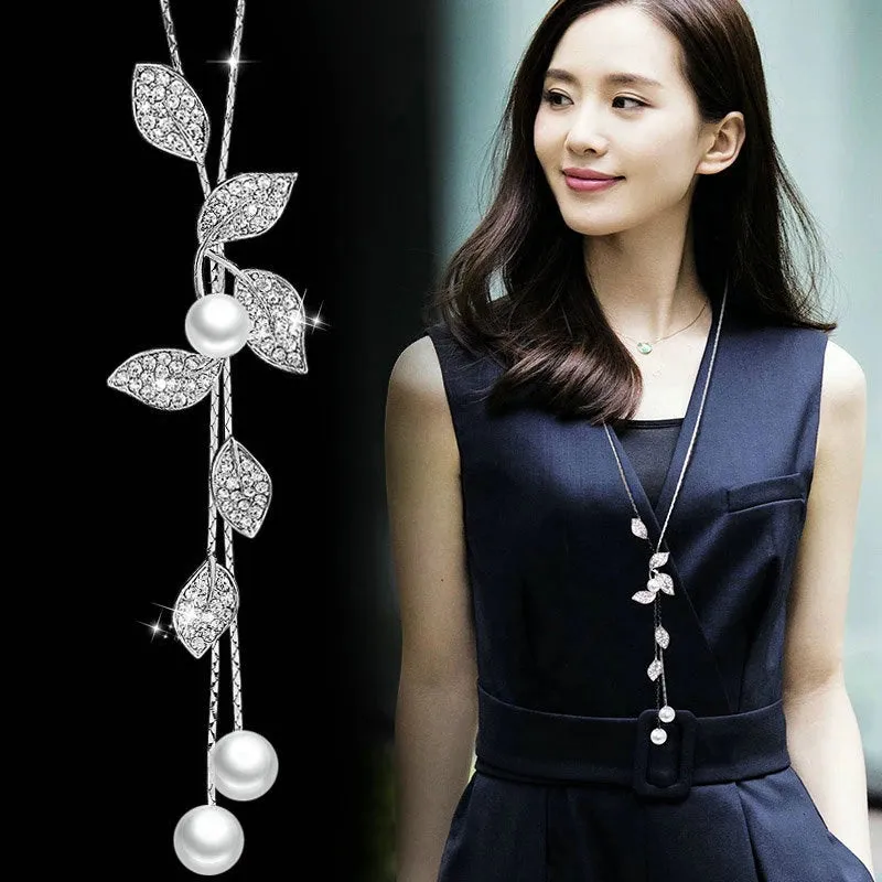 Long Necklaces & Pendants Fashion Geometric Crystal Statement Necklace For Women Collier Femme Pearl Choker