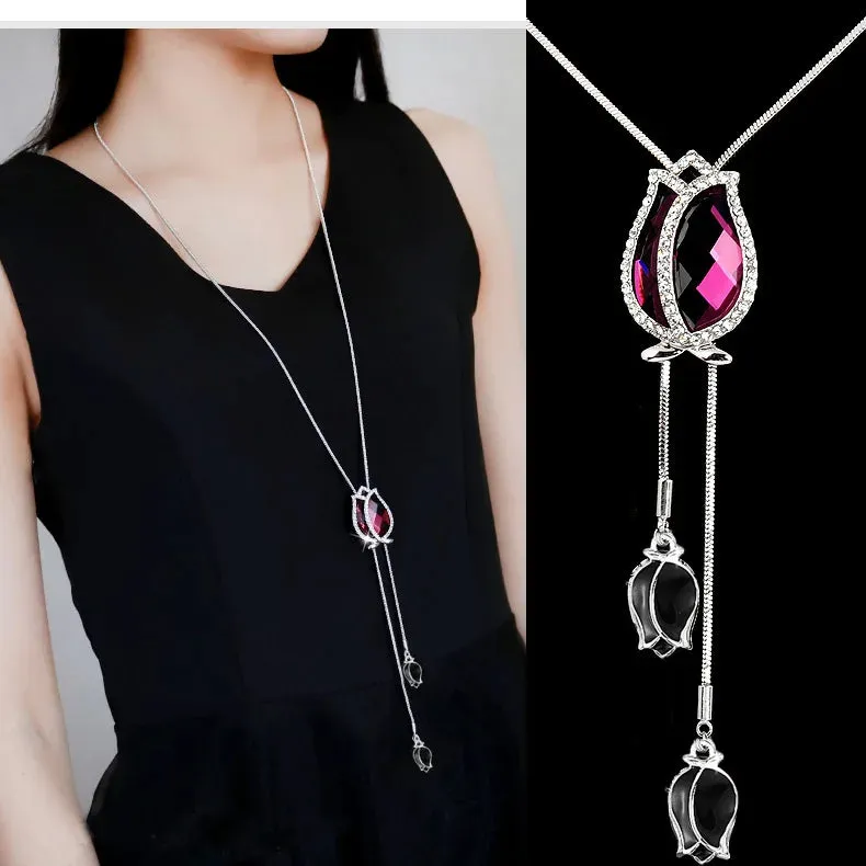 Long Necklaces & Pendants Fashion Geometric Crystal Statement Necklace For Women Collier Femme Pearl Choker