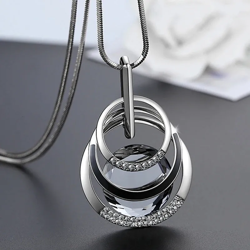 Long Necklaces & Pendants Fashion Geometric Crystal Statement Necklace For Women Collier Femme Pearl Choker