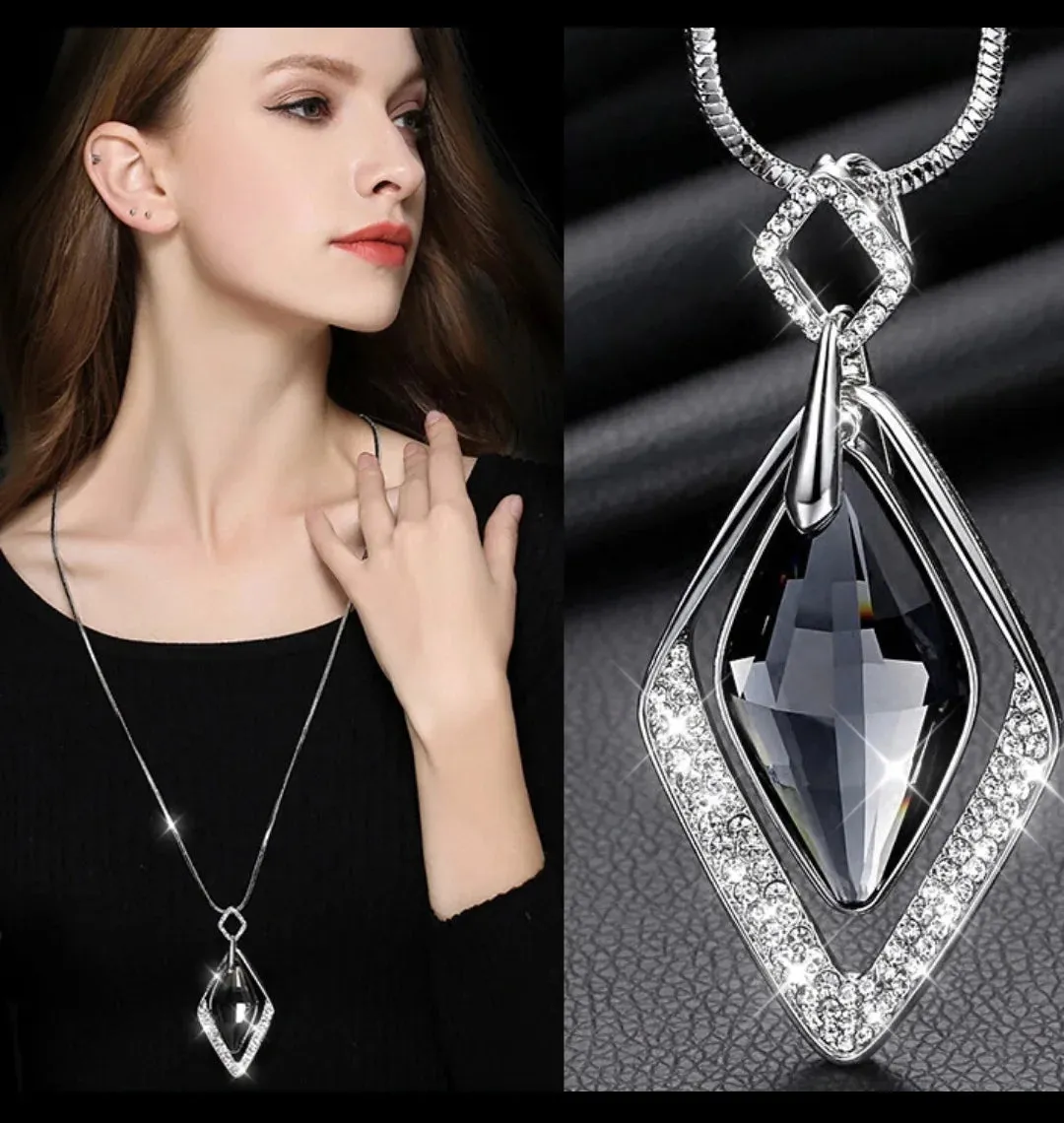 Long Necklaces & Pendants Fashion Geometric Crystal Statement Necklace For Women Collier Femme Pearl Choker