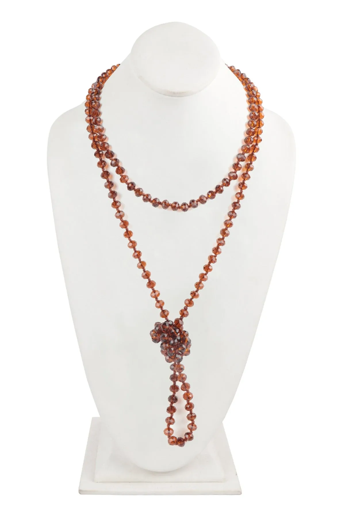 Longline Hand Knotted Necklace Crystal Brown - Pack of 6