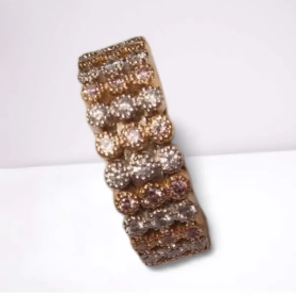 Lovely 18K Two-Tone Gold La Reina 3-Row Diamond Designer Eternity Band Ring