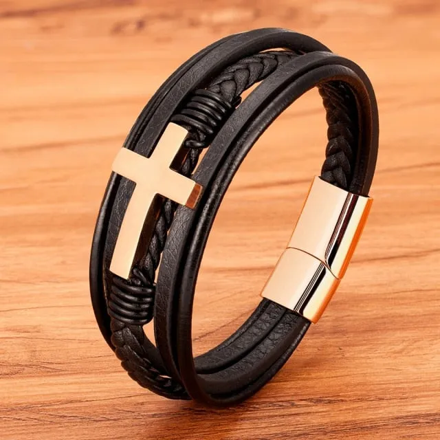 Luxury Cross Design Classic Leather Bracelets