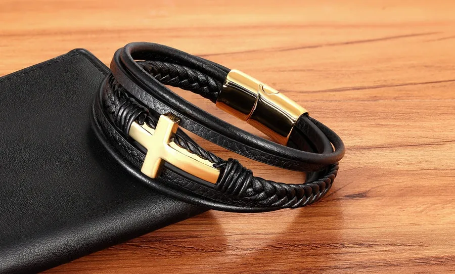 Luxury Cross Design Classic Leather Bracelets