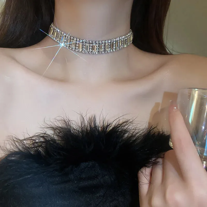 Luxury Geometric Crystal Chokers Necklaces for Women Short Rhinestone Necklaces Ladies Statements Jewelry