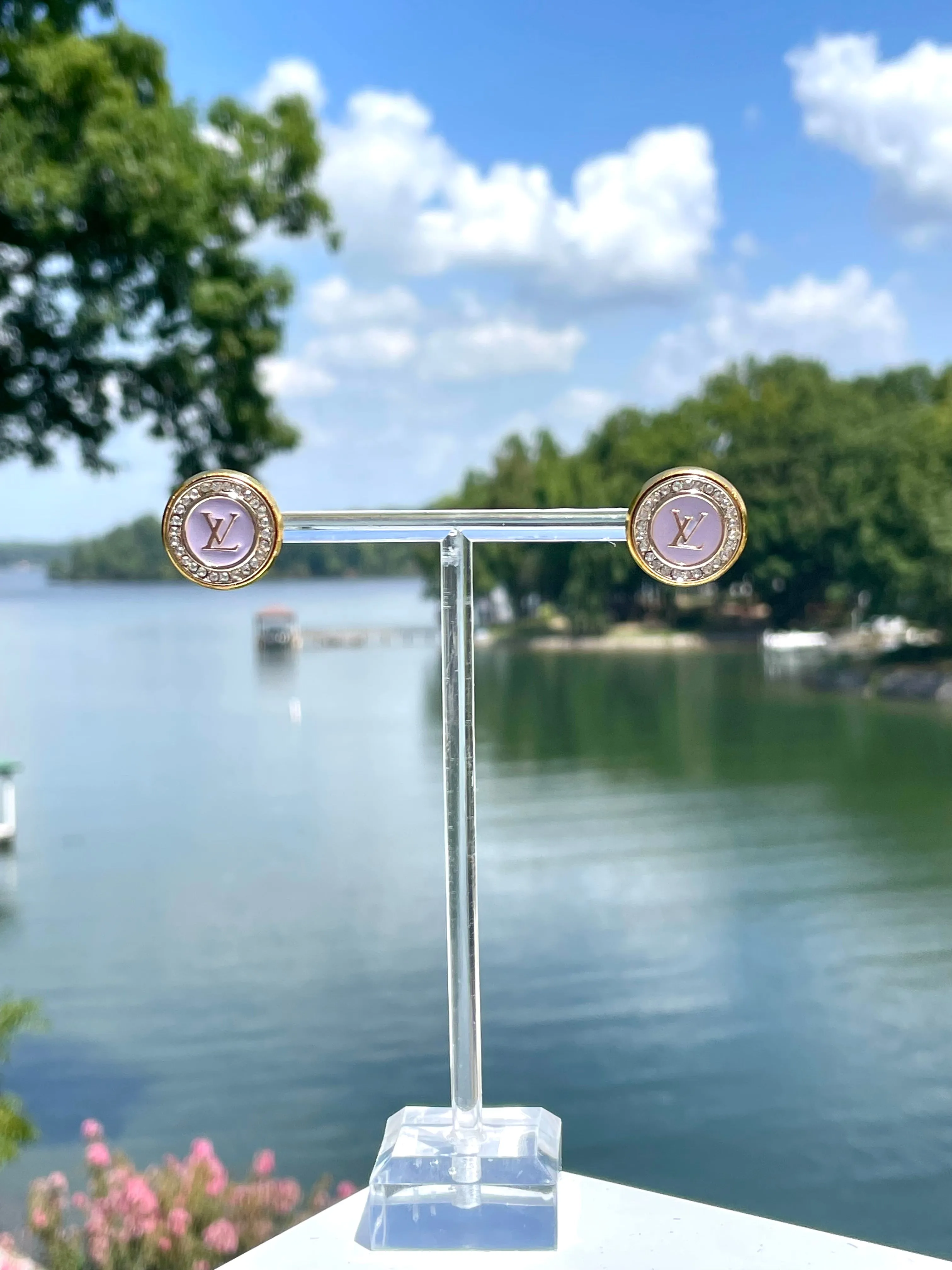 LV Purple & Gold Swarovski Crystal Stud Earrings
