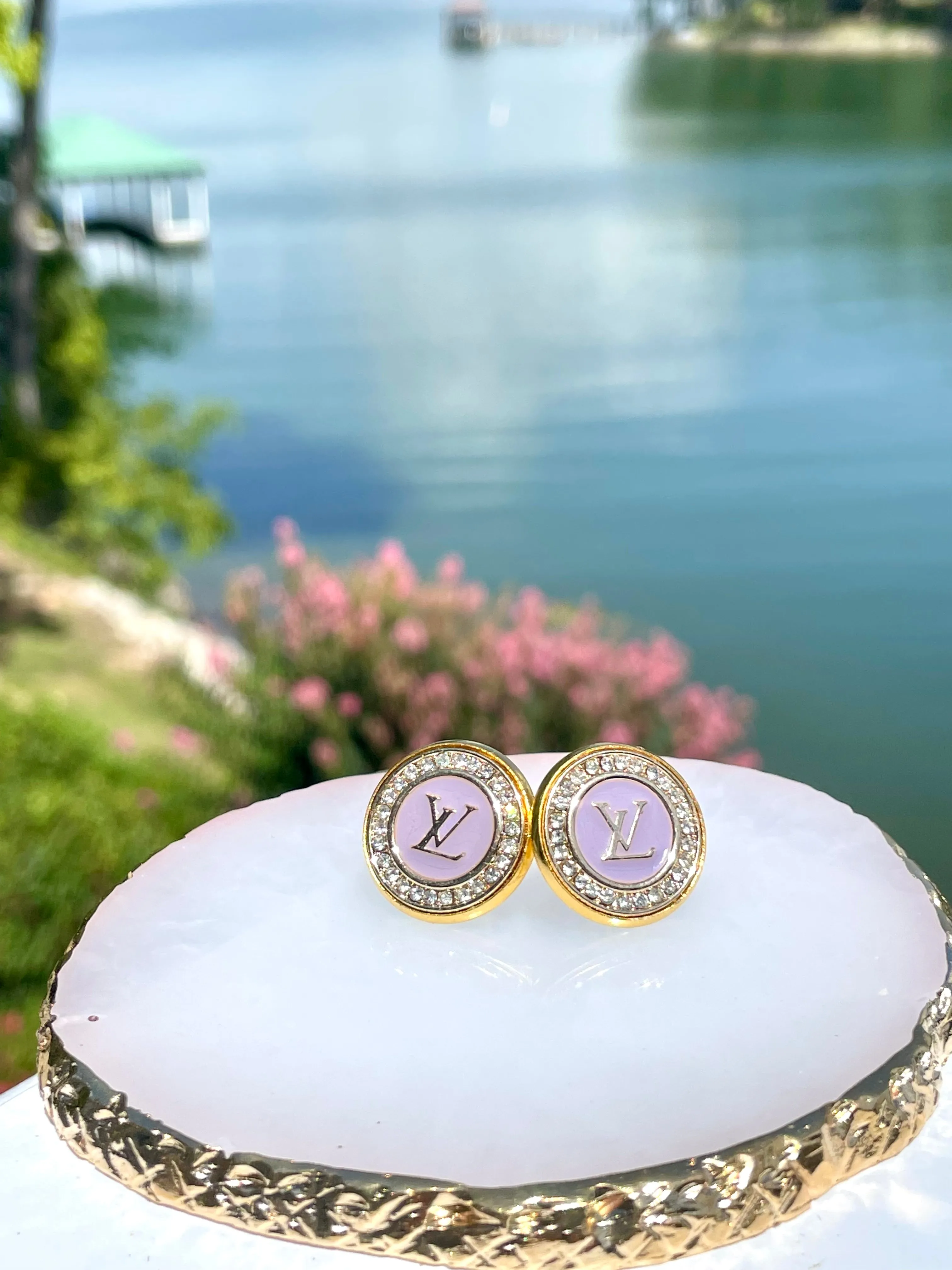 LV Purple & Gold Swarovski Crystal Stud Earrings