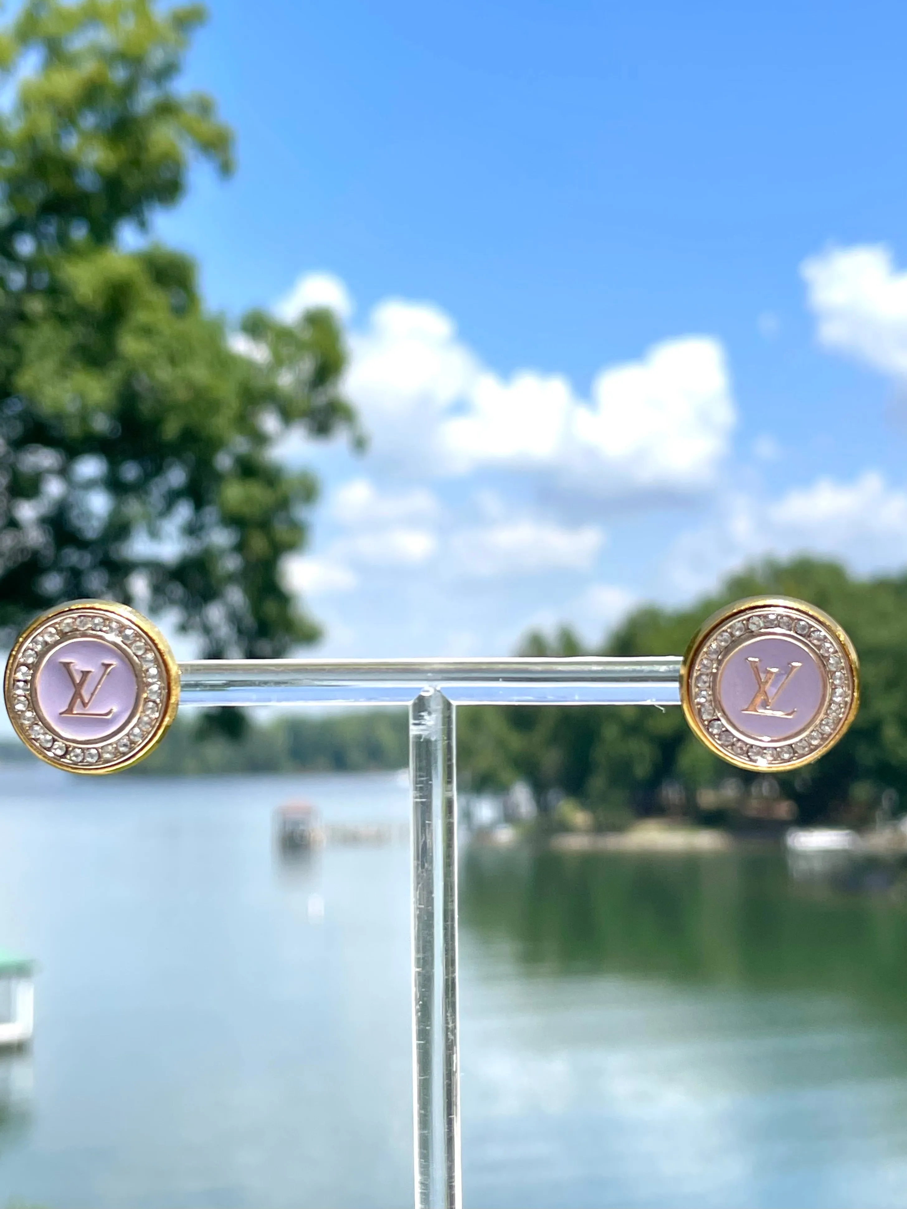 LV Purple & Gold Swarovski Crystal Stud Earrings