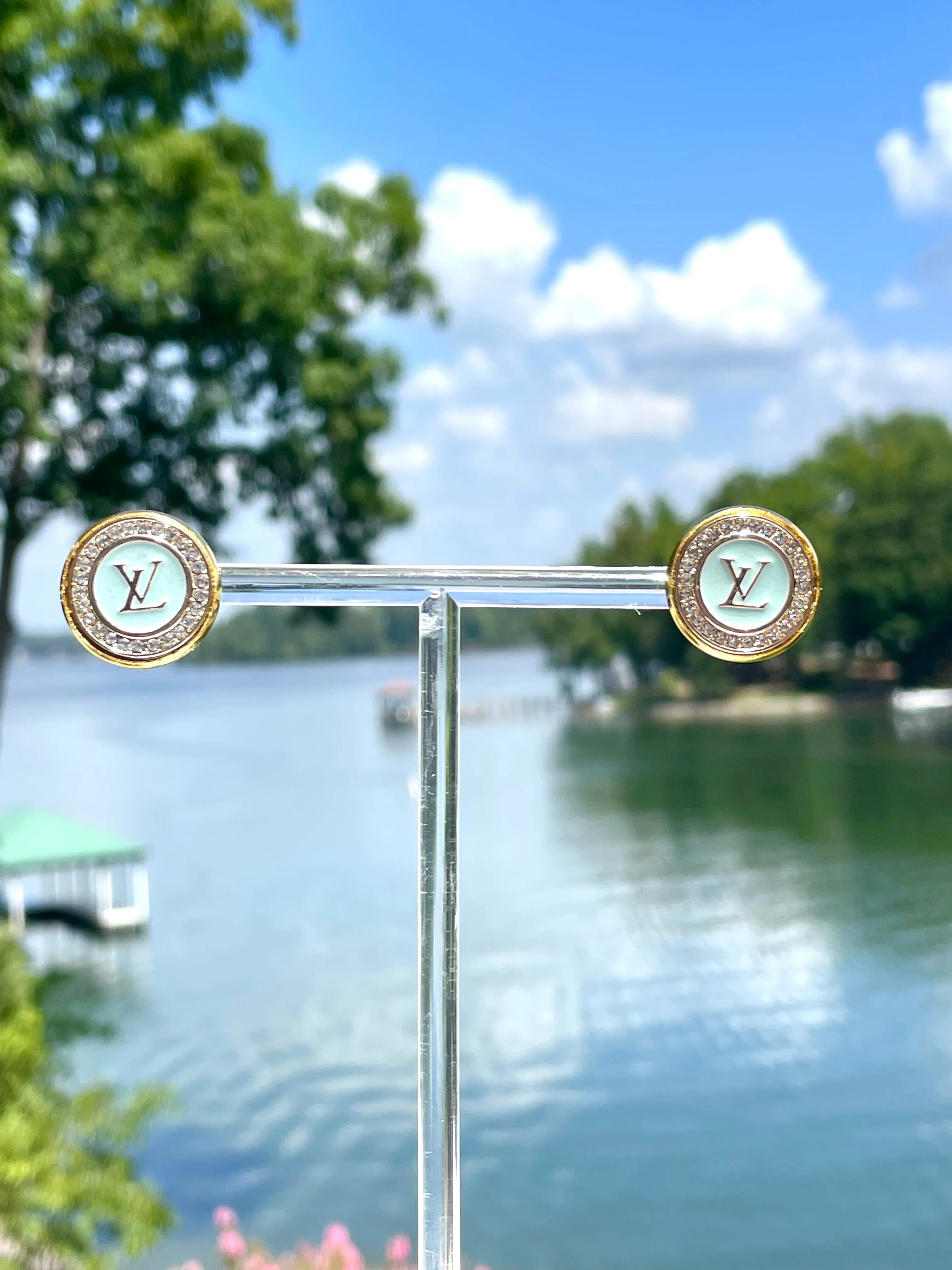 LV Swarovski Crystal Halo Stud Earrings- BLUE