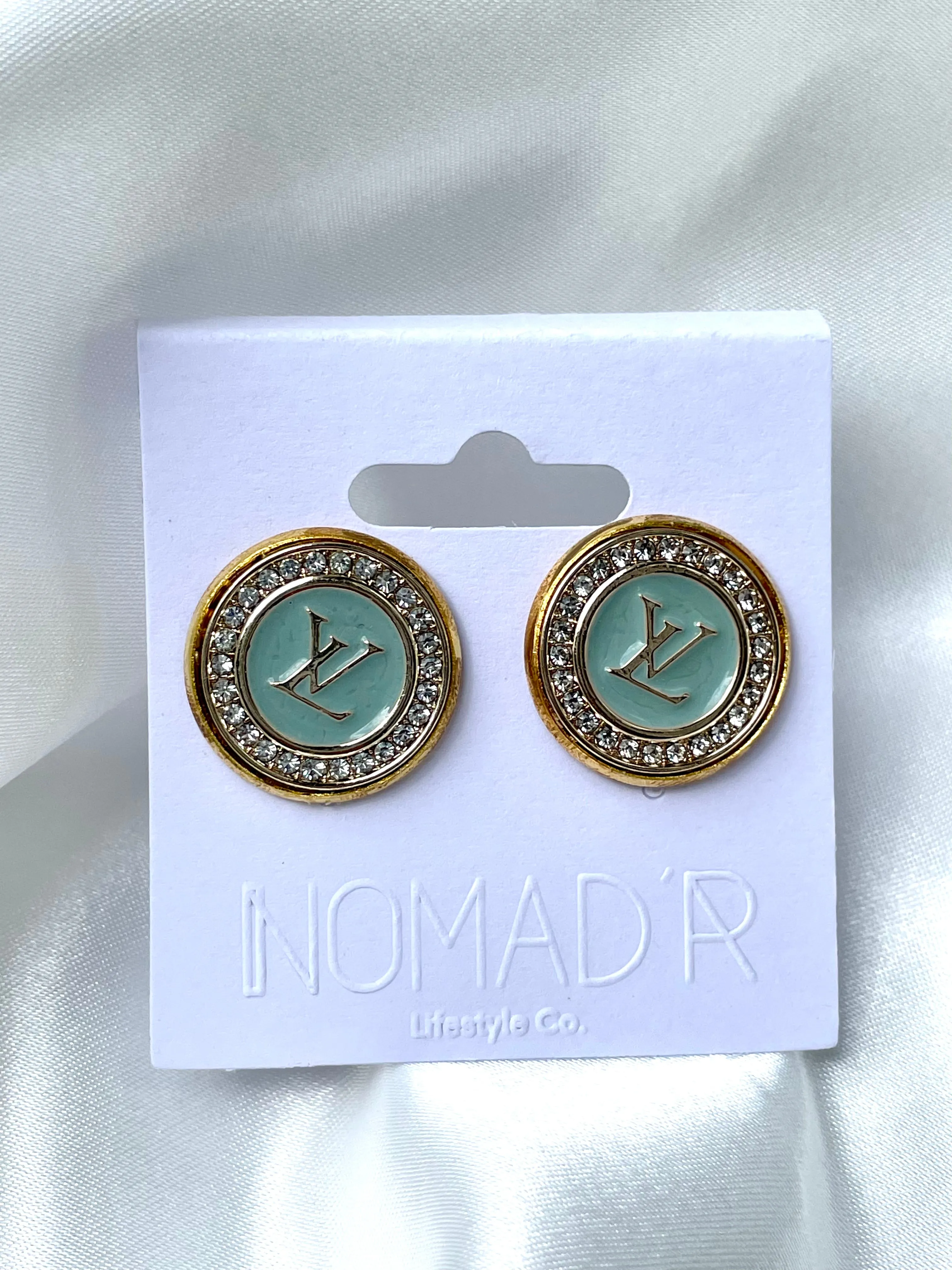 LV Swarovski Crystal Halo Stud Earrings- BLUE