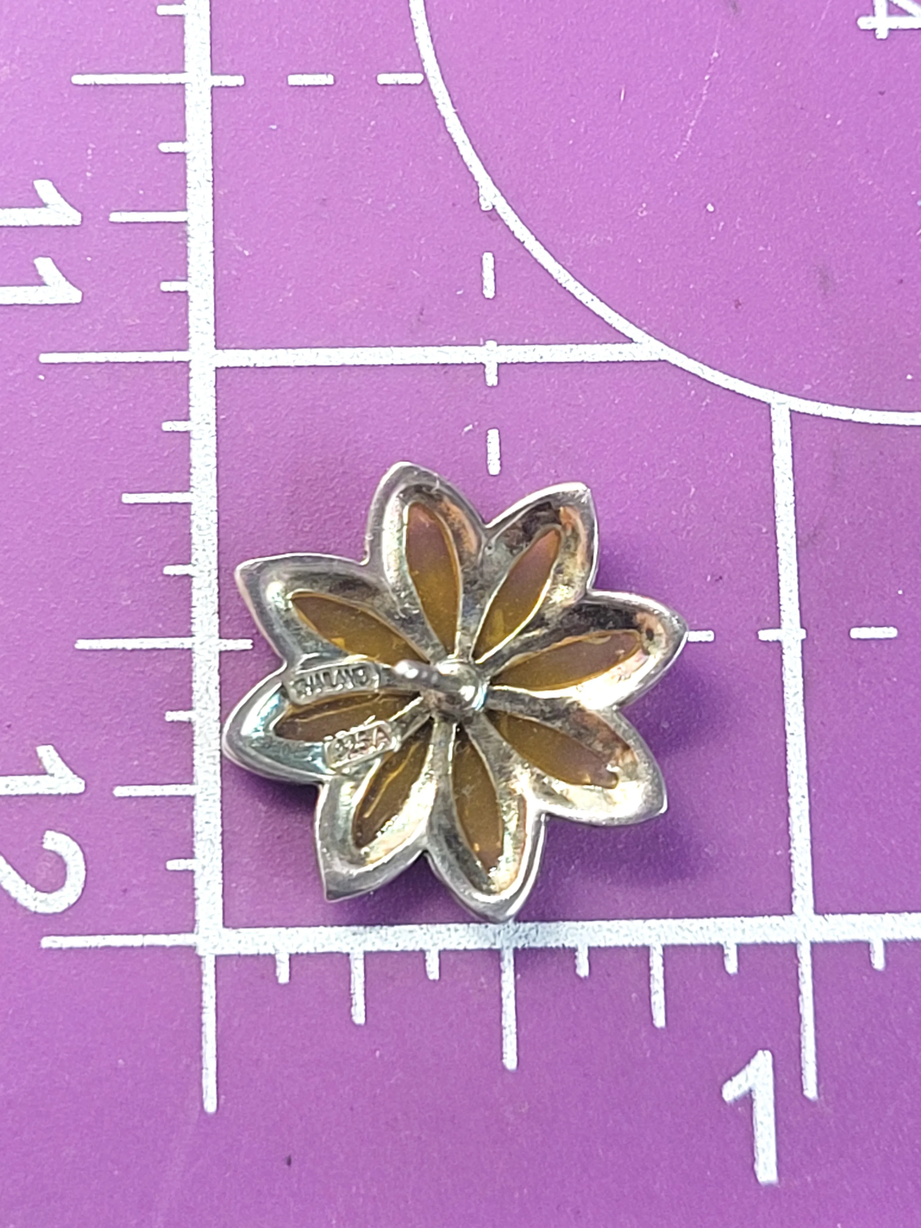 Macy's Plique a jour stained glass yellow flower sterling silver marcasite earrings