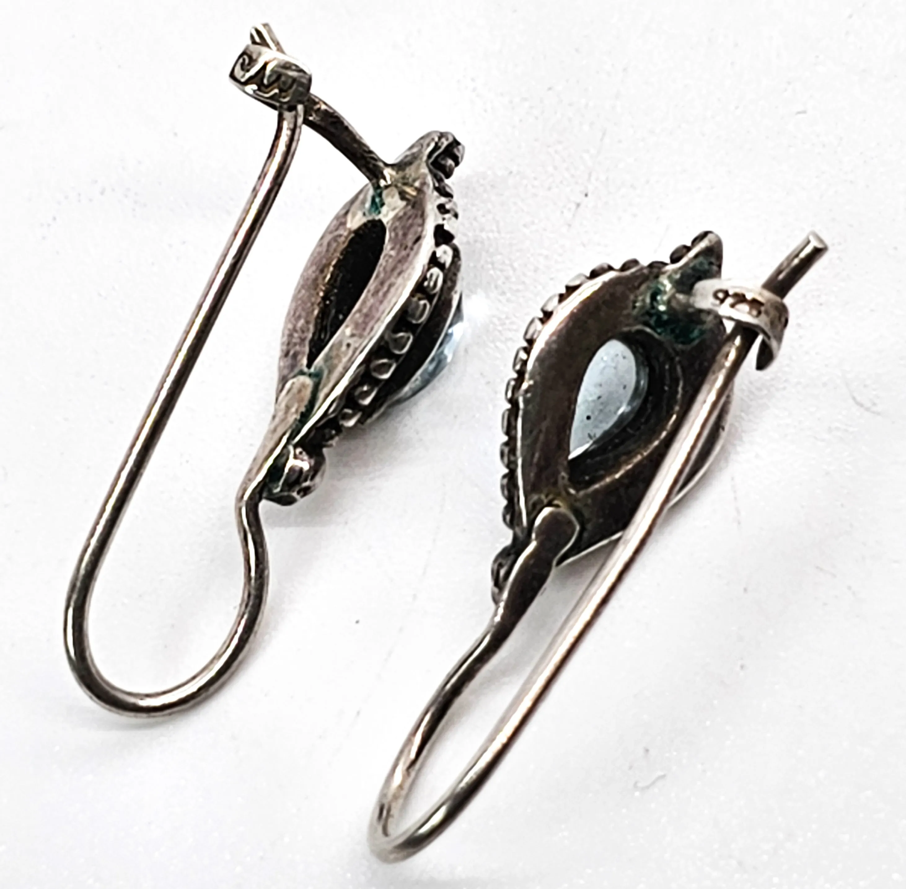Marcella Cat's eye tear drop Bali Balinese vintage sterling silver earrings