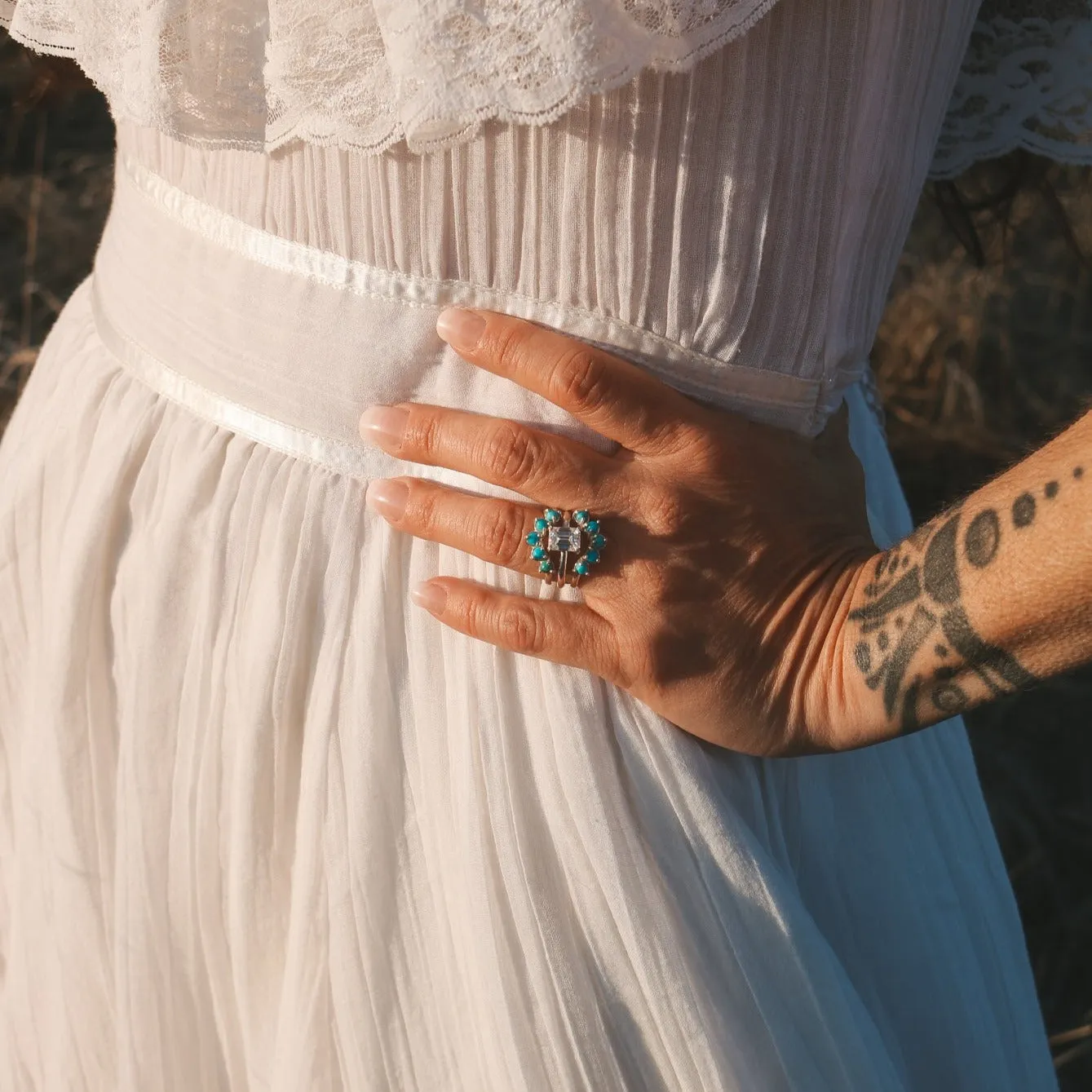 'Margot' Moissanite Engagement   Turquoise Wedding Ring Set // Made to Order