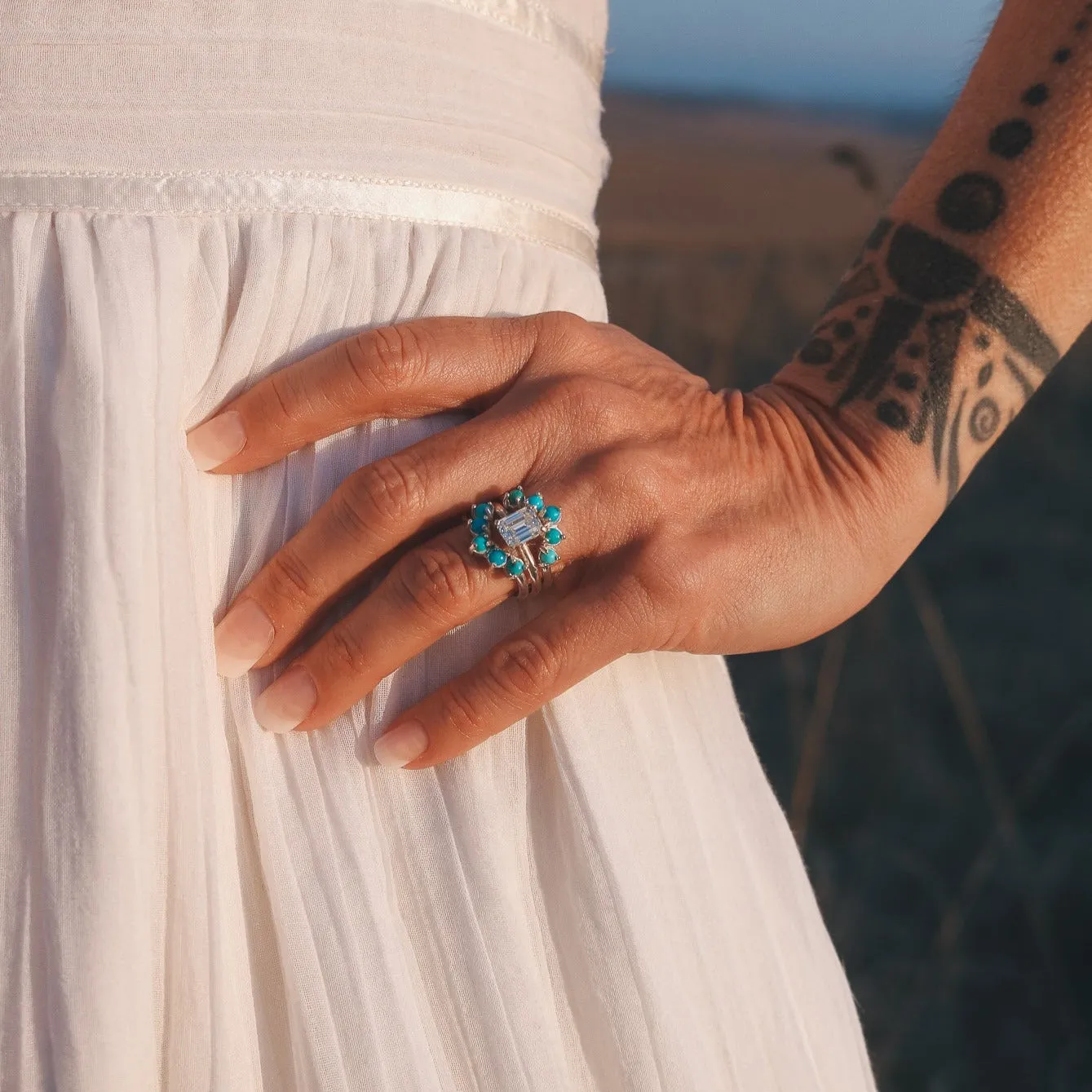 'Margot' Moissanite Engagement   Turquoise Wedding Ring Set // Made to Order