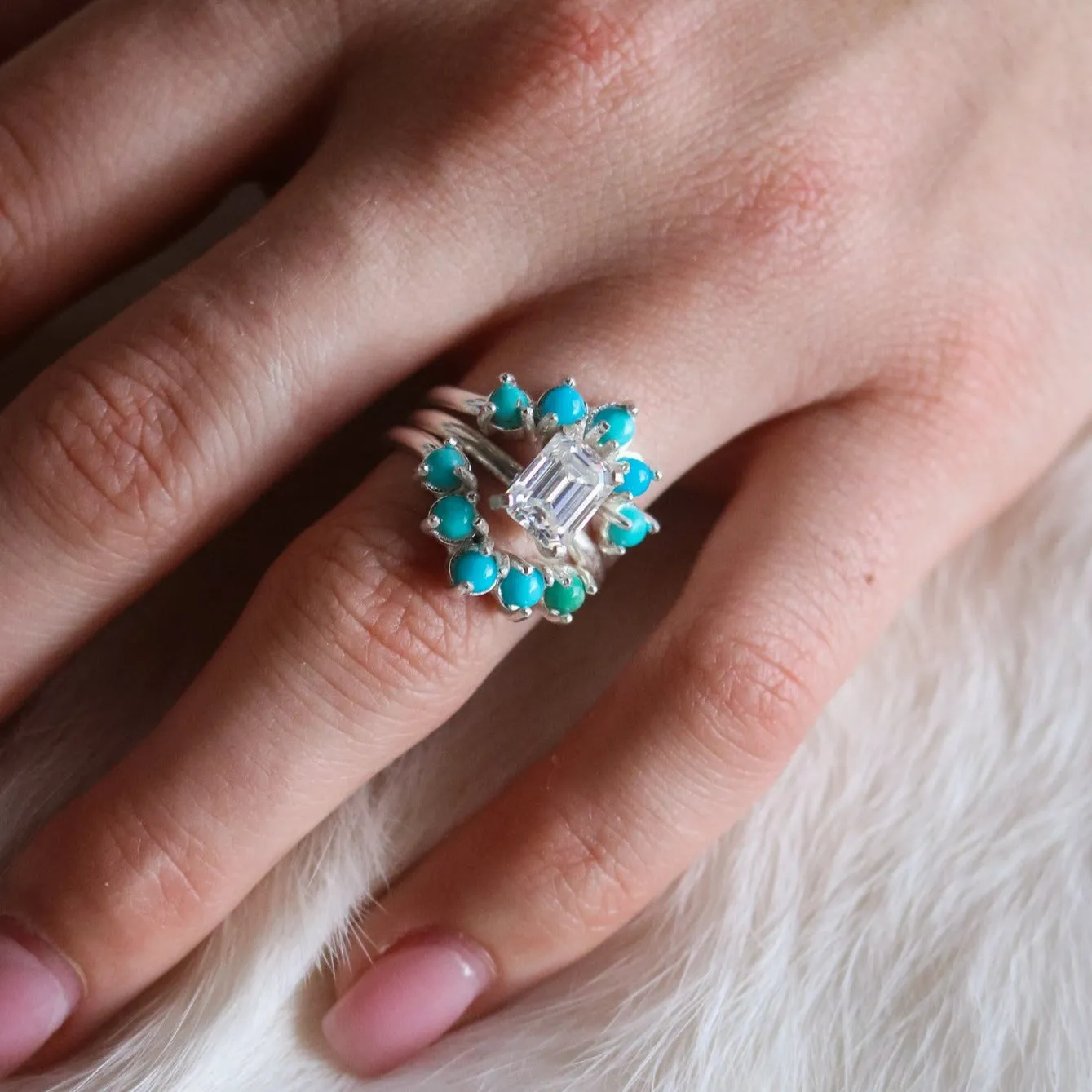'Margot' Moissanite Engagement   Turquoise Wedding Ring Set // Made to Order