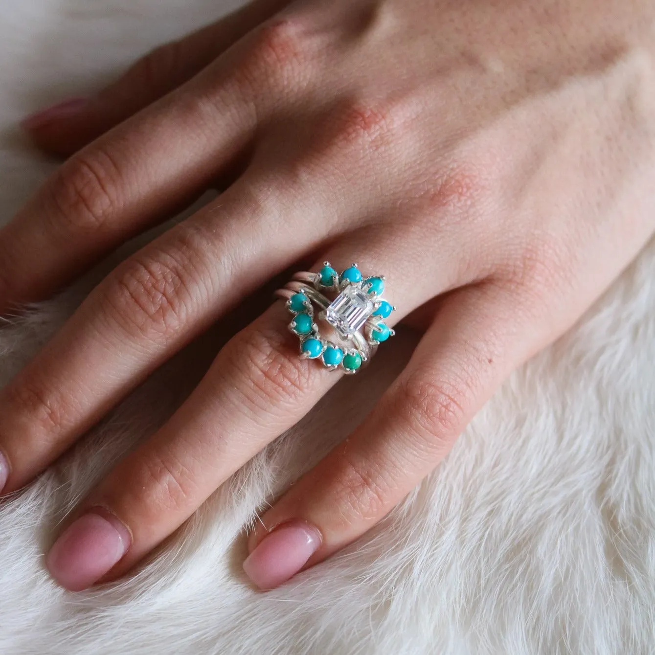 'Margot' Moissanite Engagement   Turquoise Wedding Ring Set // Made to Order