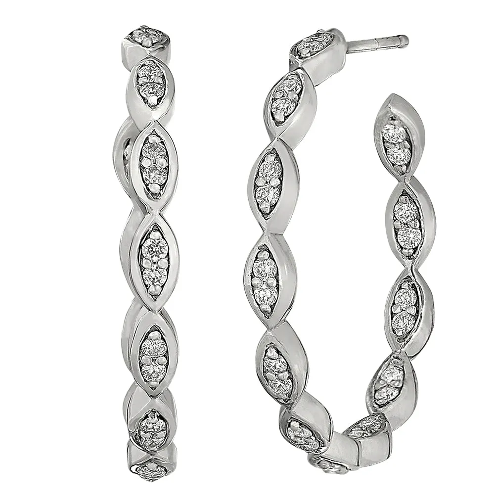 Marquis Style Inside Out Diamond Hoop Earrings