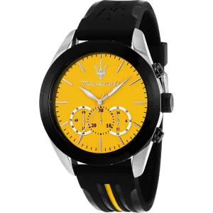 Maserati Traguardo Black Silicone Strap Yellow Dial Quartz Watch for Gents - R8871612045