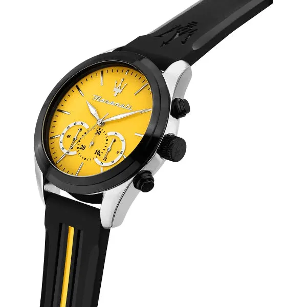 Maserati Traguardo Black Silicone Strap Yellow Dial Quartz Watch for Gents - R8871612045
