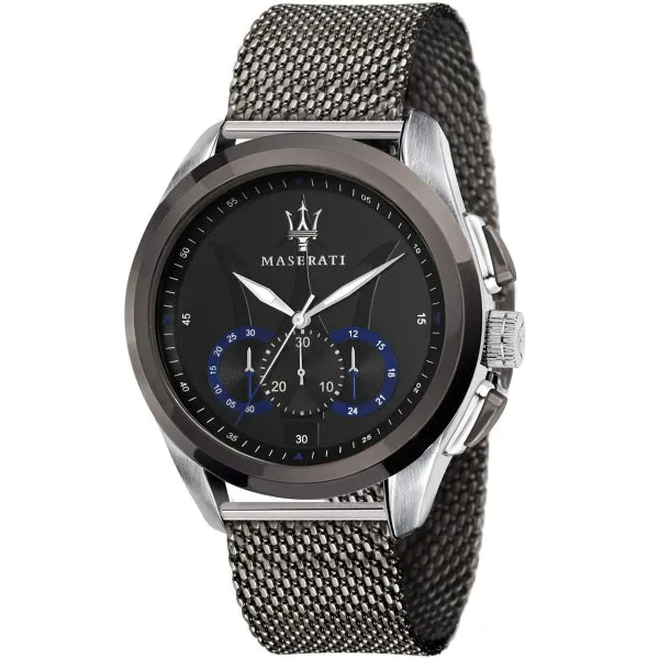 Maserati Traguardo Grey Mesh Braselet Black Dial Quartz Watch for Gents - R8873612006
