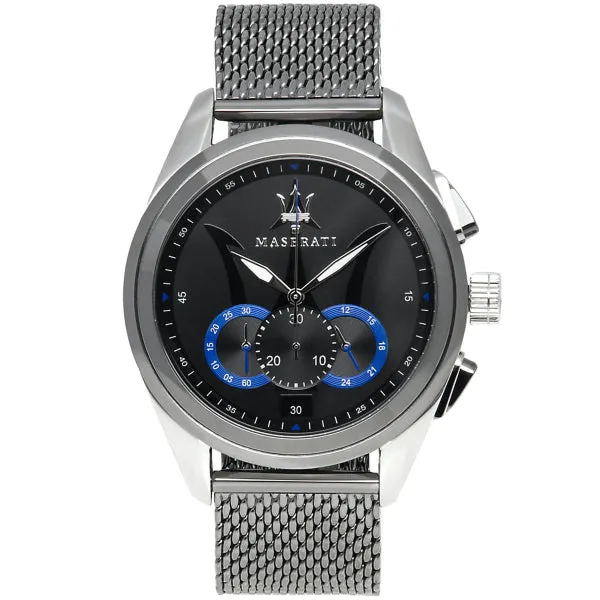 Maserati Traguardo Grey Mesh Braselet Black Dial Quartz Watch for Gents - R8873612006