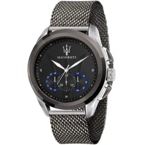 Maserati Traguardo Grey Mesh Braselet Black Dial Quartz Watch for Gents - R8873612006