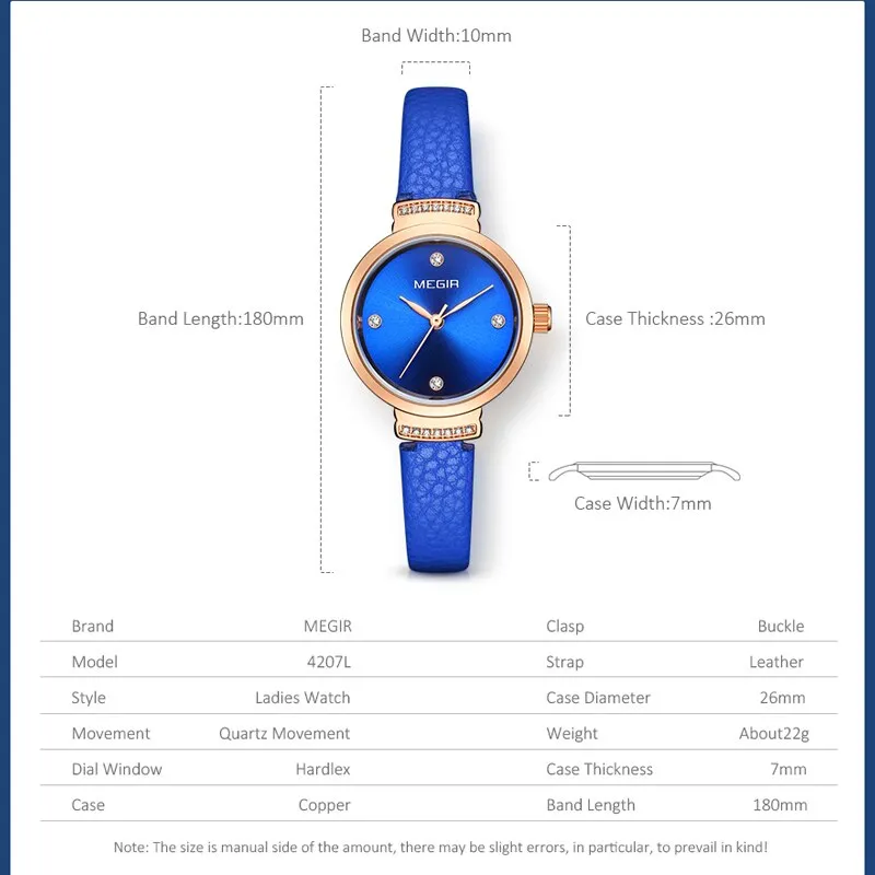 MEGIR Luxury Women Watch Fashion Elegant Blue Quartz Watches Lady Leather Small Dress Ladies Watches Female Clock reloj mujer