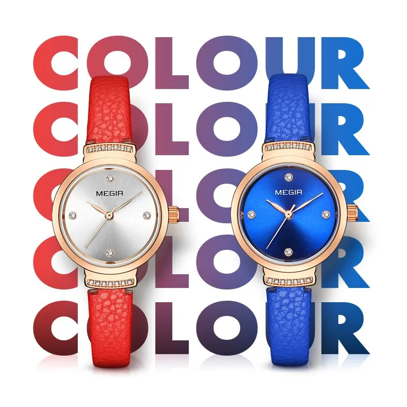 MEGIR Luxury Women Watch Fashion Elegant Blue Quartz Watches Lady Leather Small Dress Ladies Watches Female Clock reloj mujer