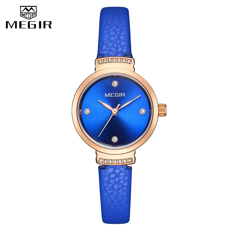 MEGIR Luxury Women Watch Fashion Elegant Blue Quartz Watches Lady Leather Small Dress Ladies Watches Female Clock reloj mujer